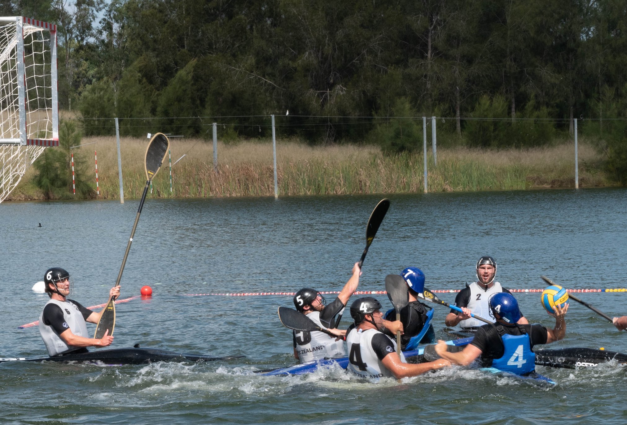 Canoe polo players during a match